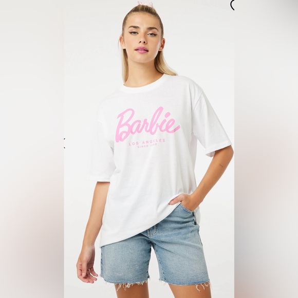Ardene Other - Ardene Oversized Barbie White Tee with Pink Script Logo XS
